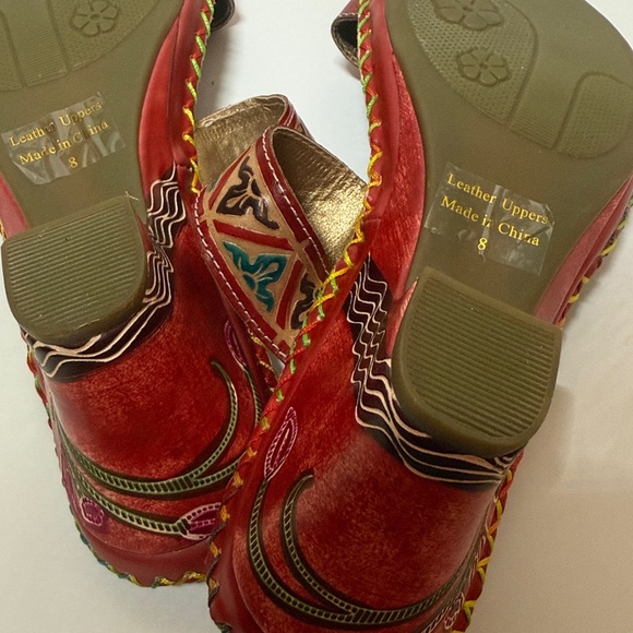 Corky's Elite leather Hand painted Sandal Navajo Size 8 Red Bohemian - Picture 15 of 16